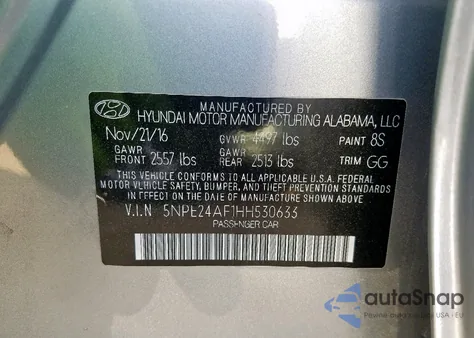 2017 Hyundai Sonata Se из США, поврежденный, VIN 5NPE24AF1HH530633